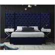 Meridian Furniture Grande Solid Wood and Velvet King Bed in Navy