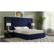 Meridian Furniture Grande Solid Wood and Velvet King Bed in Navy