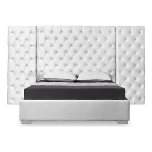 Meridian Furniture Grande Solid Wood and Velvet King Bed in White
