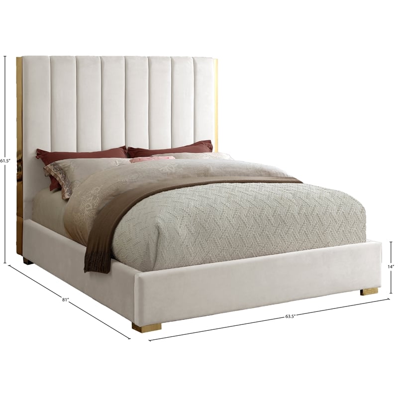 Meridian Furniture Becca Metal and Velvet Full Bed in Cream