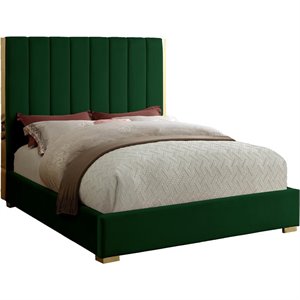Meridian Furniture Becca Metal and Velvet Full Bed in Green