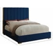 Meridian Furniture Becca Metal and Velvet Queen Bed in Navy