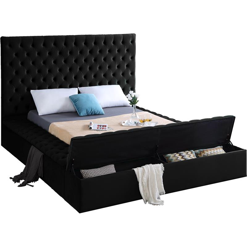 Meridian Furniture Bliss Solid Wood Tufted Velvet Full Bed in Black