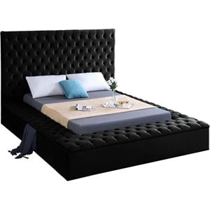 meridian furniture bliss solid wood tufted velvet bed in black