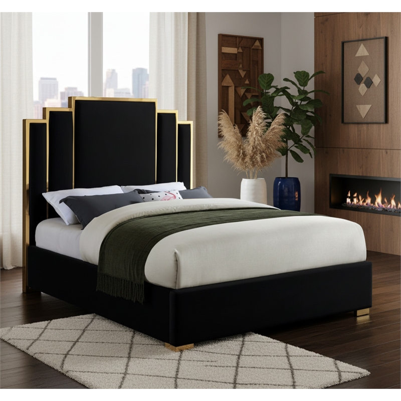 Meridian Furniture Hugos Black Velvet King Bed