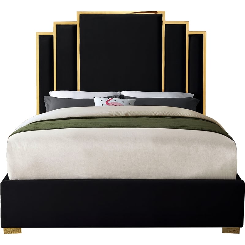 Meridian Furniture Hugos Black Velvet King Bed