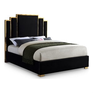 Meridian Furniture Hugos Black Velvet Queen Bed