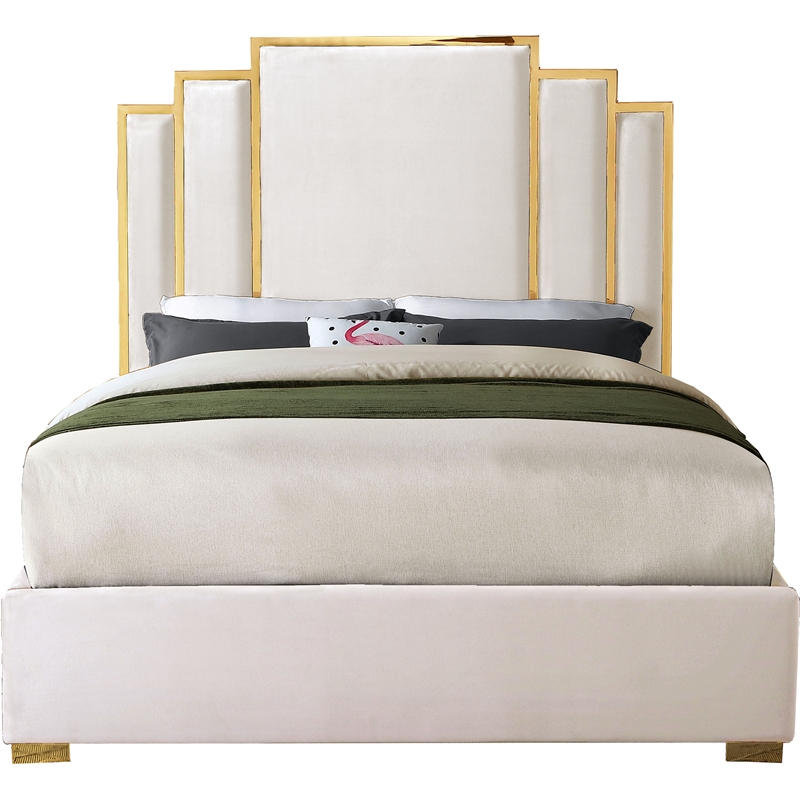 Meridian Furniture Hugos Cream Velvet King Bed