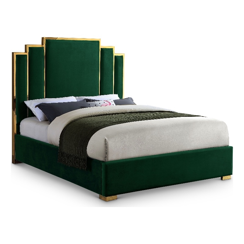Meridian Furniture Hugos Green Velvet Queen Bed