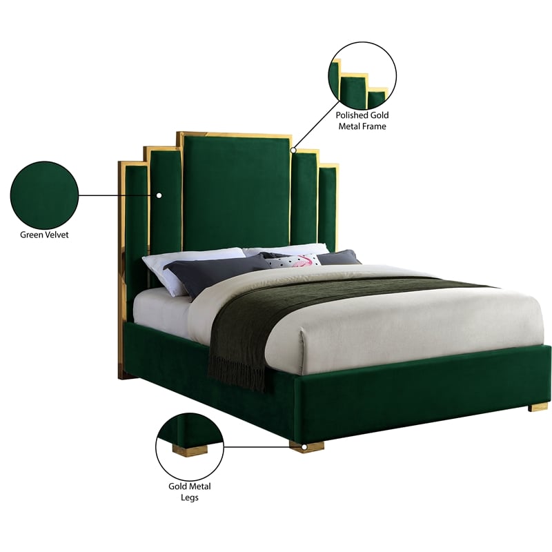 Meridian Furniture Hugos Green Velvet Queen Bed