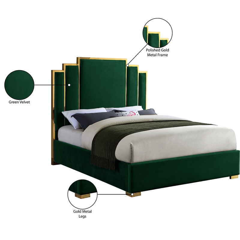Meridian Furniture Hugos Green Velvet King Bed
