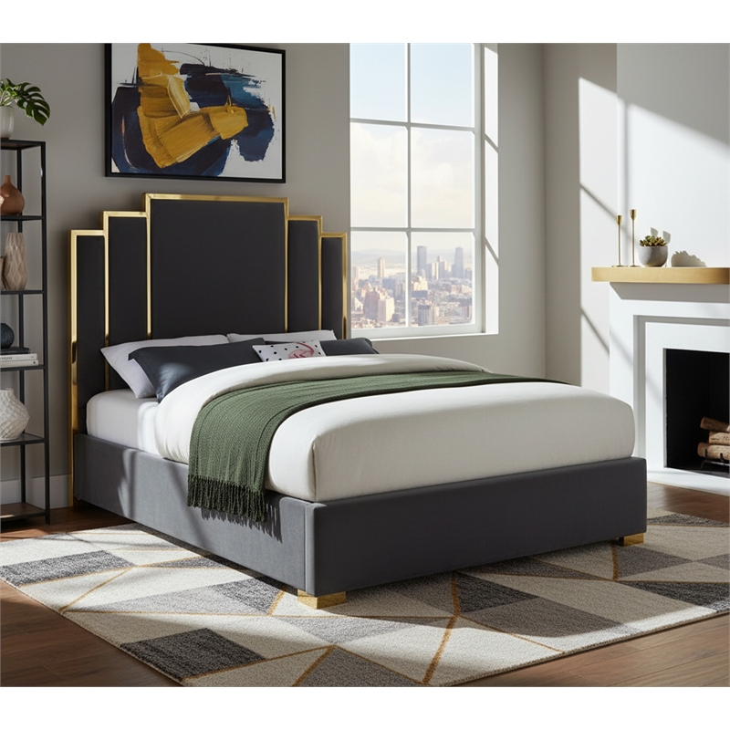 Meridian Furniture Hugos Gray Velvet King Bed