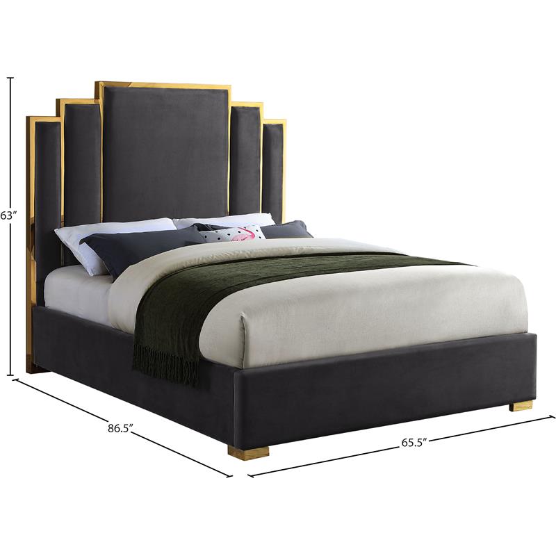 Meridian Furniture Hugos Gray Velvet Queen Bed