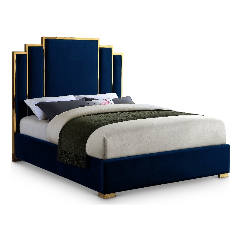 Meridian Furniture Hugos Navy Velvet King Bed