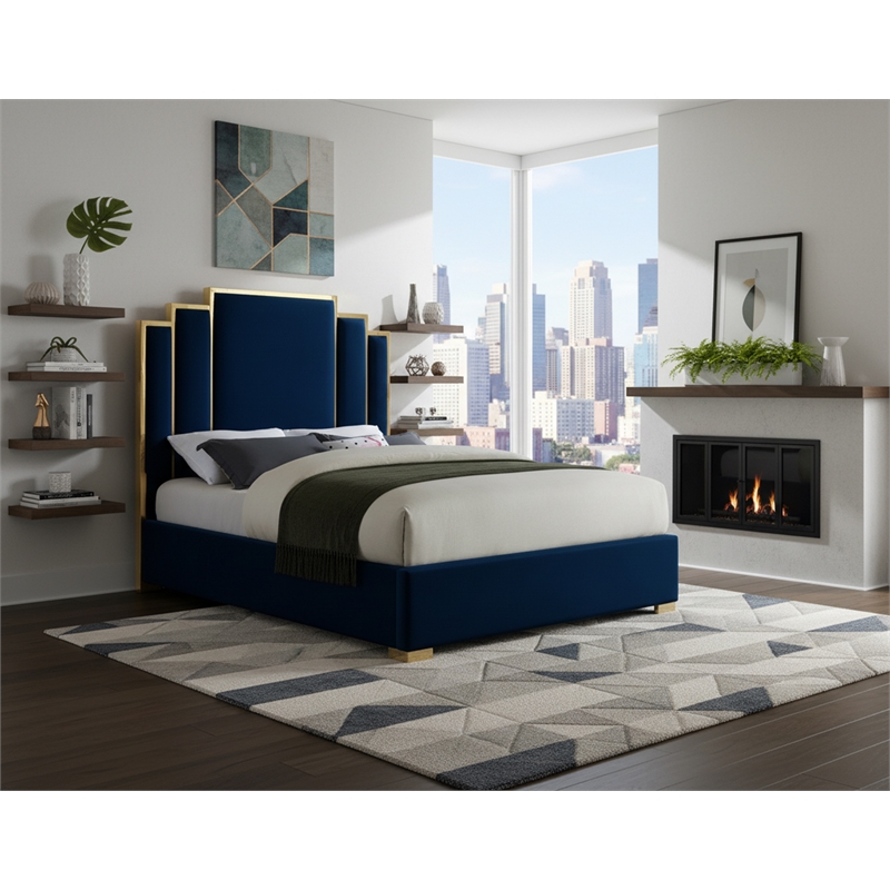 Meridian Furniture Hugos Navy Velvet King Bed
