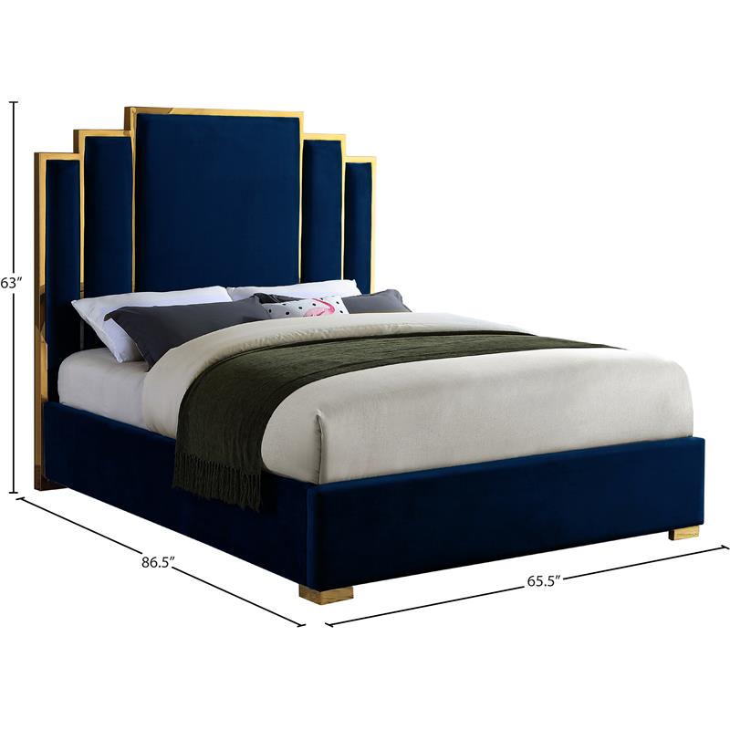 Meridian Furniture Hugos Navy Velvet Queen Bed