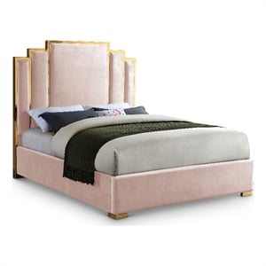 Meridian Furniture Hugos Pink Velvet King Bed