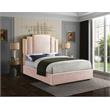 Meridian Furniture Hugos Pink Velvet Queen Bed