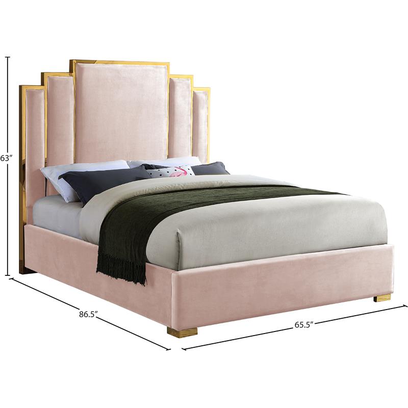Meridian Furniture Hugos Pink Velvet Queen Bed