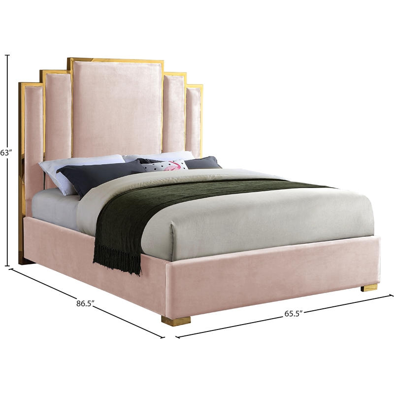 Meridian Furniture Hugos Pink Velvet Queen Bed