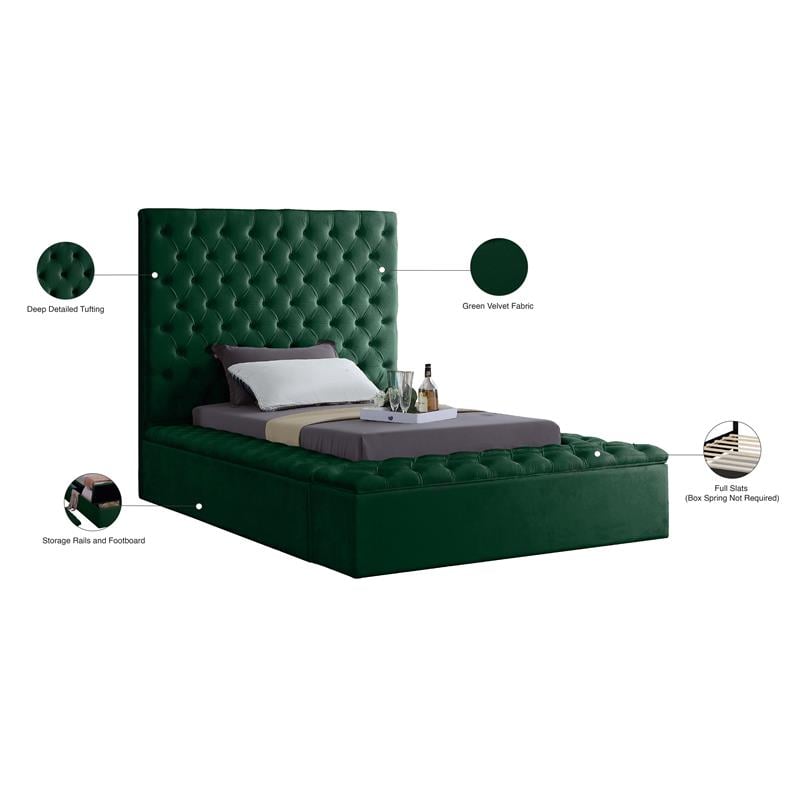 Meridian Furniture Bliss Solid Wood Tufted Velvet Twin Bed in Green