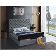 Meridian Furniture Bliss Solid Wood Tufted Velvet Full Bed in Gray