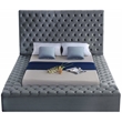 Meridian Furniture Bliss Solid Wood Tufted Velvet Full Bed in Gray