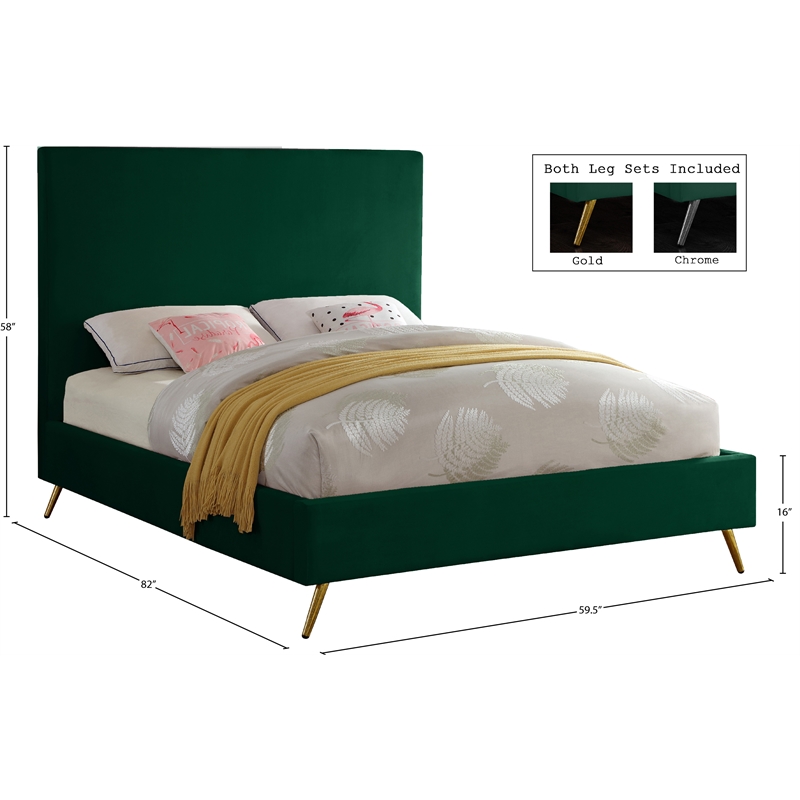 Meridian Furniture Jasmine Contemporary Velvet Full Bed in Green