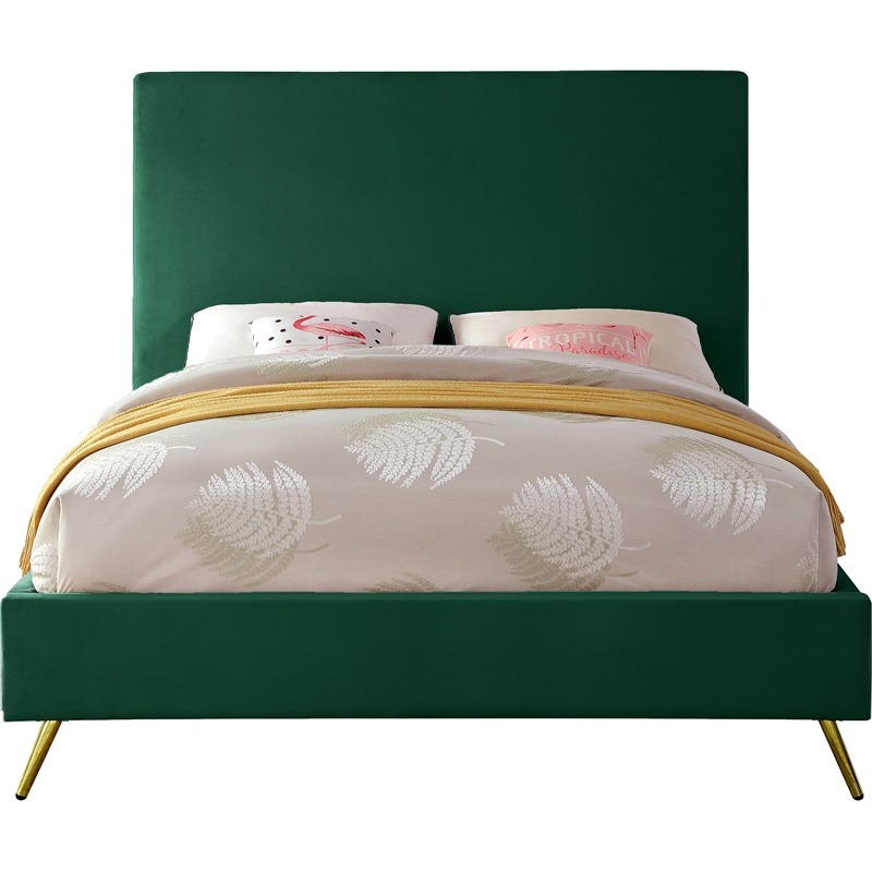 Meridian Furniture Jasmine Contemporary Velvet Full Bed in Green