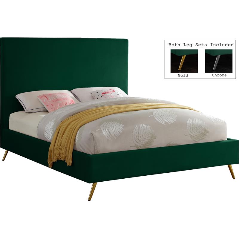 Meridian Furniture Jasmine Contemporary Velvet Full Bed in Green