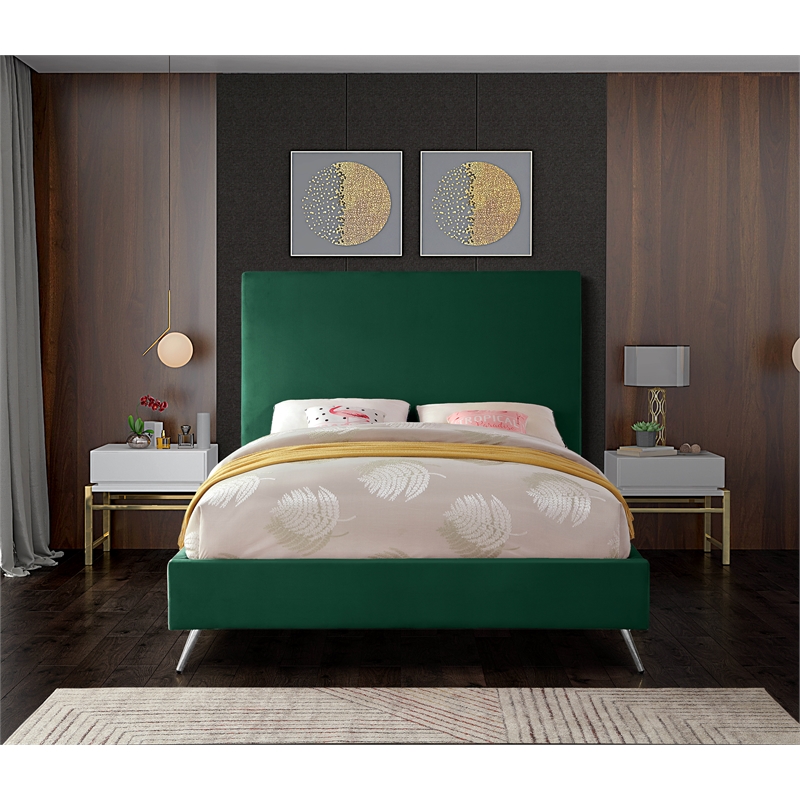 Meridian Furniture Jasmine Contemporary Velvet King Bed in Green