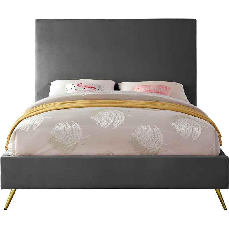 Meridian Furniture Jasmine Contemporary Velvet Full Bed in Gray