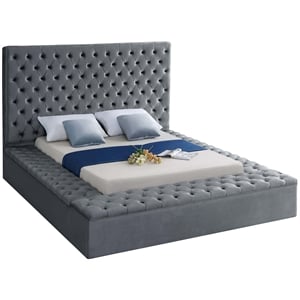 Meridian Furniture Bliss Solid Wood Tufted Velvet King Bed in Gray