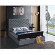 Meridian Furniture Bliss Solid Wood Tufted Velvet King Bed in Gray