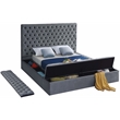 Meridian Furniture Bliss Solid Wood Tufted Velvet King Bed in Gray