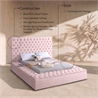 Meridian Furniture Bliss Solid Wood Tufted Velvet Queen Bed in Pink