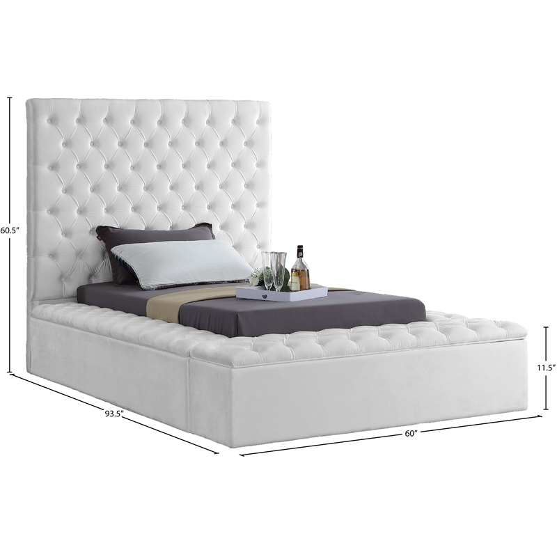 Meridian Furniture Bliss Solid Wood Tufted Velvet Twin Bed in White