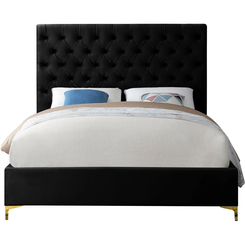Meridian Furniture Cruz Solid Wood Tufted Velvet King Bed in Black