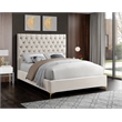 Meridian Furniture Cruz Solid Wood and Tufted Velvet King Bed in Cream