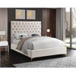 Meridian Furniture Cruz Solid Wood Tufted Velvet Queen Bed in Cream