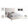 Meridian Furniture Cruz Solid Wood Tufted Velvet Queen Bed in Cream