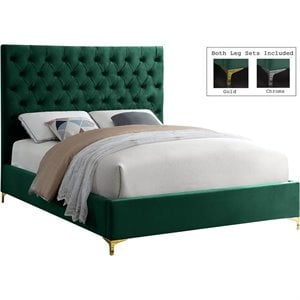 Meridian Furniture Cruz Solid Wood Tufted Velvet Full Bed in Green