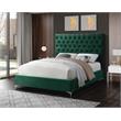 Meridian Furniture Cruz Solid Wood Tufted Velvet Queen Bed in Green