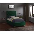Meridian Furniture Cruz Solid Wood Tufted Velvet Twin Bed in Green
