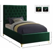 Meridian Furniture Cruz Solid Wood Tufted Velvet Twin Bed in Green