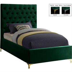 Meridian Furniture Cruz Solid Wood Tufted Velvet Twin Bed in Green