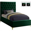 Meridian Furniture Cruz Solid Wood Tufted Velvet Twin Bed in Green