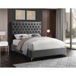 Meridian Furniture Cruz Solid Wood Tufted Velvet Full Bed in Gray