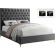 Meridian Furniture Cruz Solid Wood Tufted Velvet Full Bed in Gray