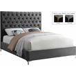 Meridian Furniture Cruz Solid Wood Tufted Velvet King Bed in Gray